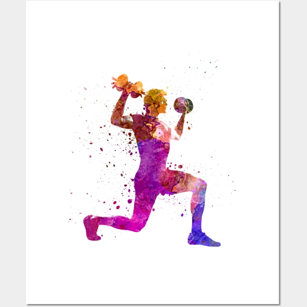 Man exercising weight training workout fitnes in watercolor Wall Art by PaulrommerArt